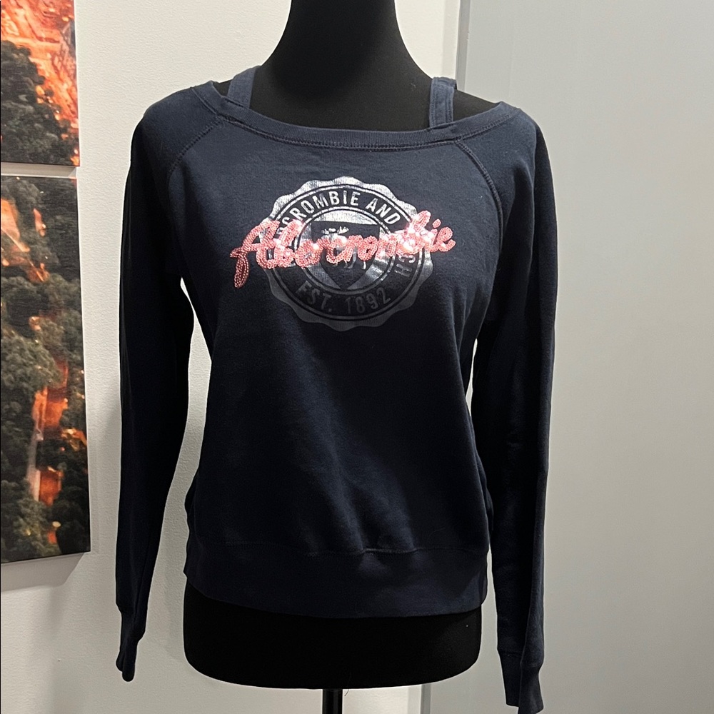 Abercrombie Kids Navy Sweatshirt with Pink Sequin Logo